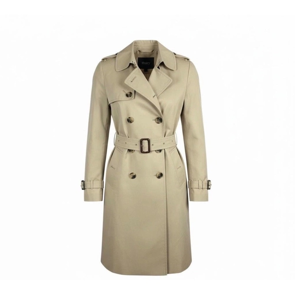 Theory‎ Adyna Practical Trench Coat Stone Beige Double Breasted Size M - No Belt